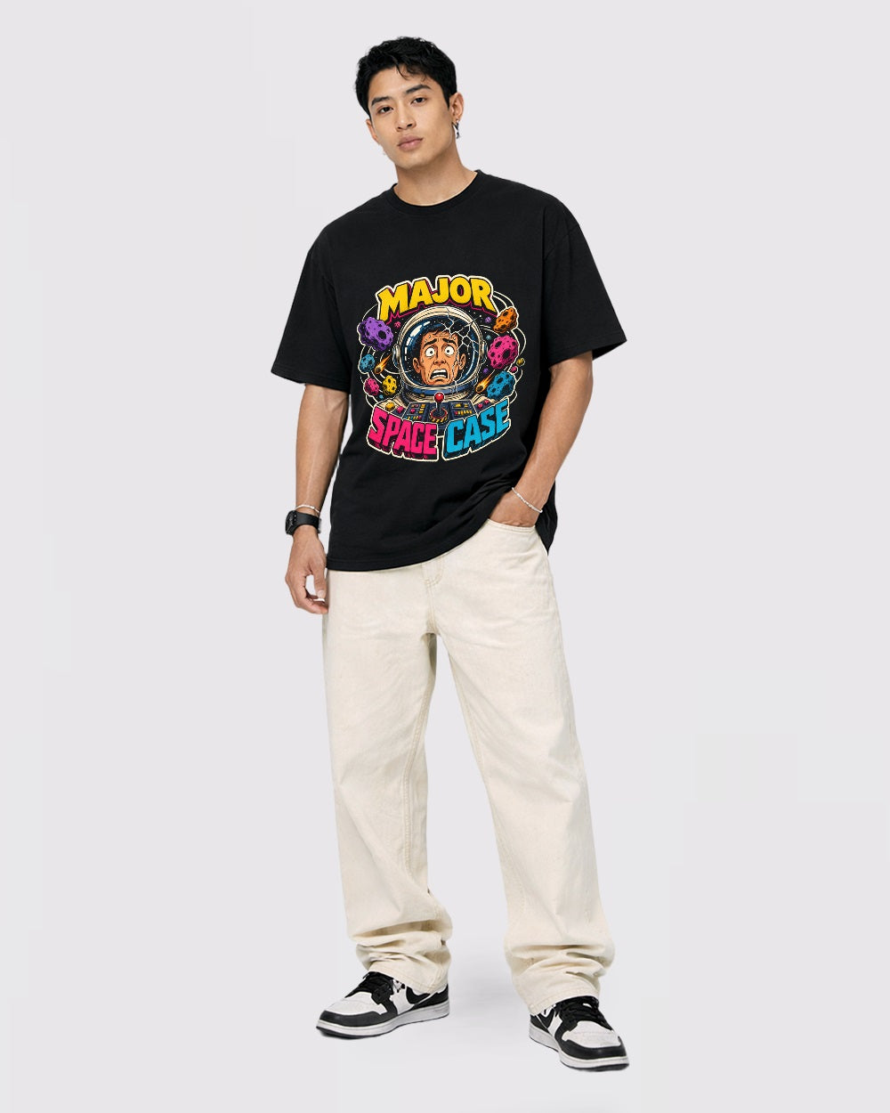 Beige Major Space Case Graphic T-Shirt full body fit view 2 image