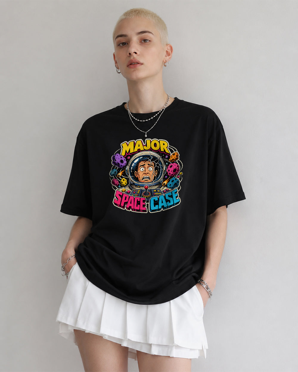 Major Space Case Graphic T-Shirt in Black, front model view 1