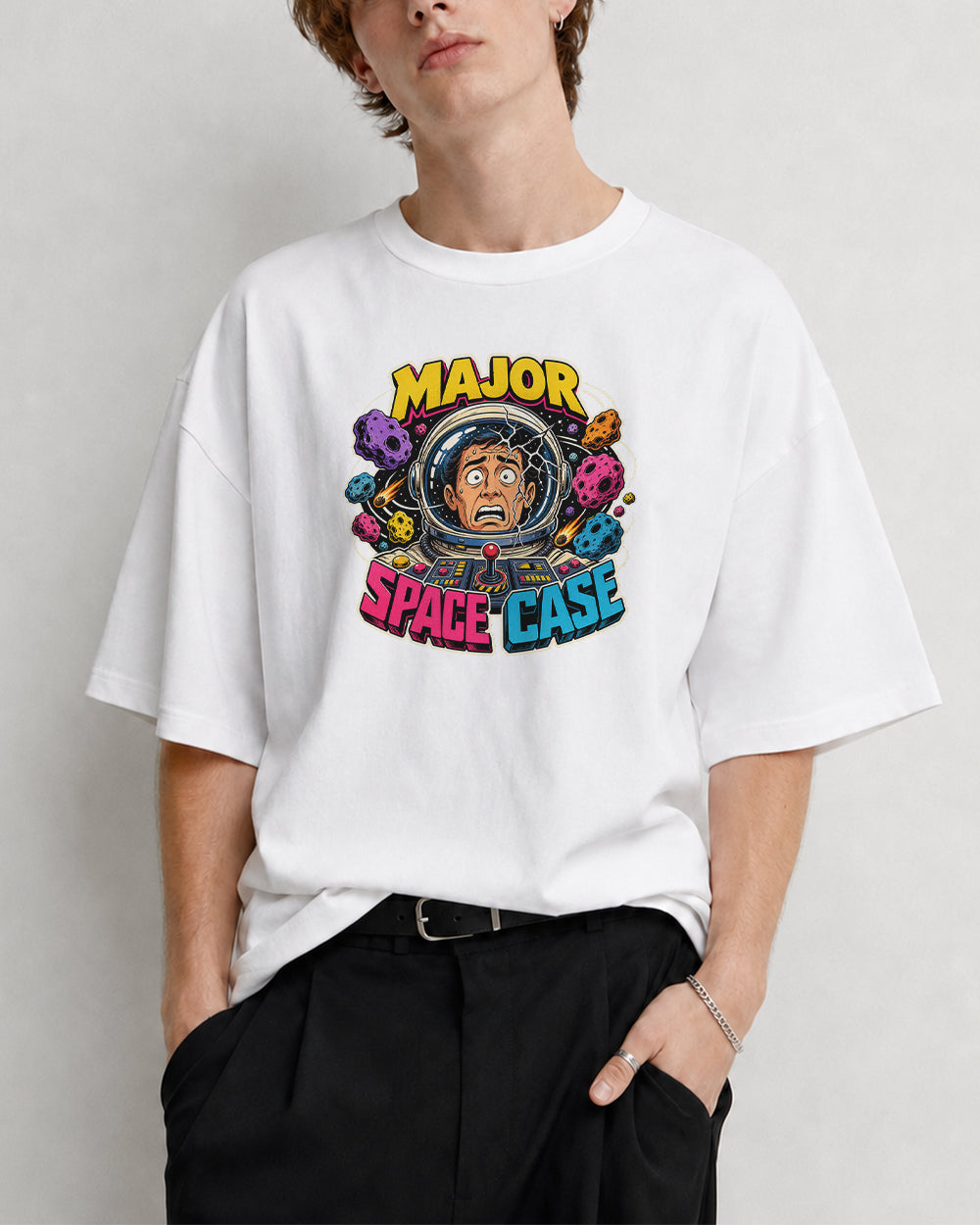 Major Space Case Graphic T-Shirt in White, front model view 5