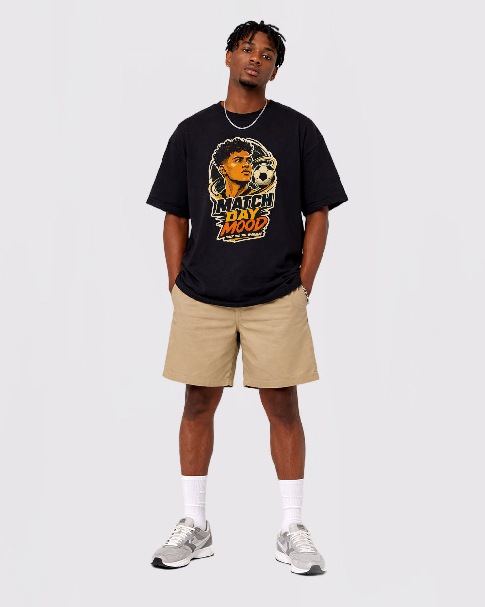 Beige Match Day Mood Graphic T-Shirt full body fit view 2 image