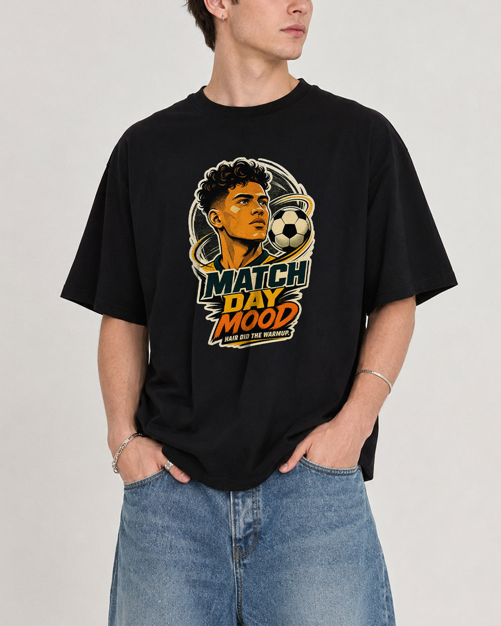 Match Day Mood Graphic T-Shirt in Black, front model view 1