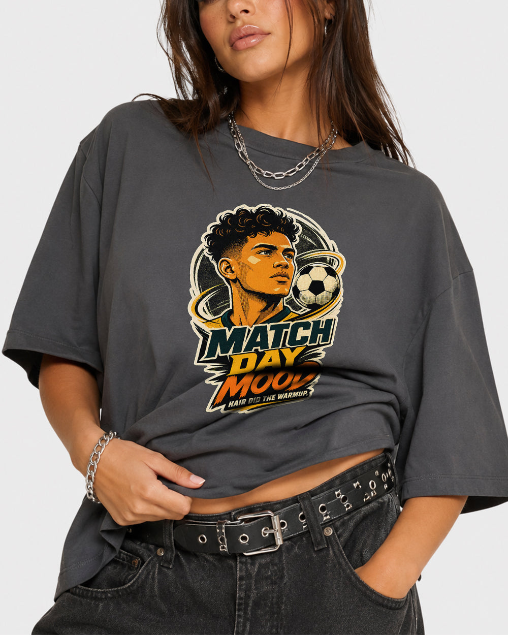 Match Day Mood Graphic T-Shirt in Gray, front model view 3