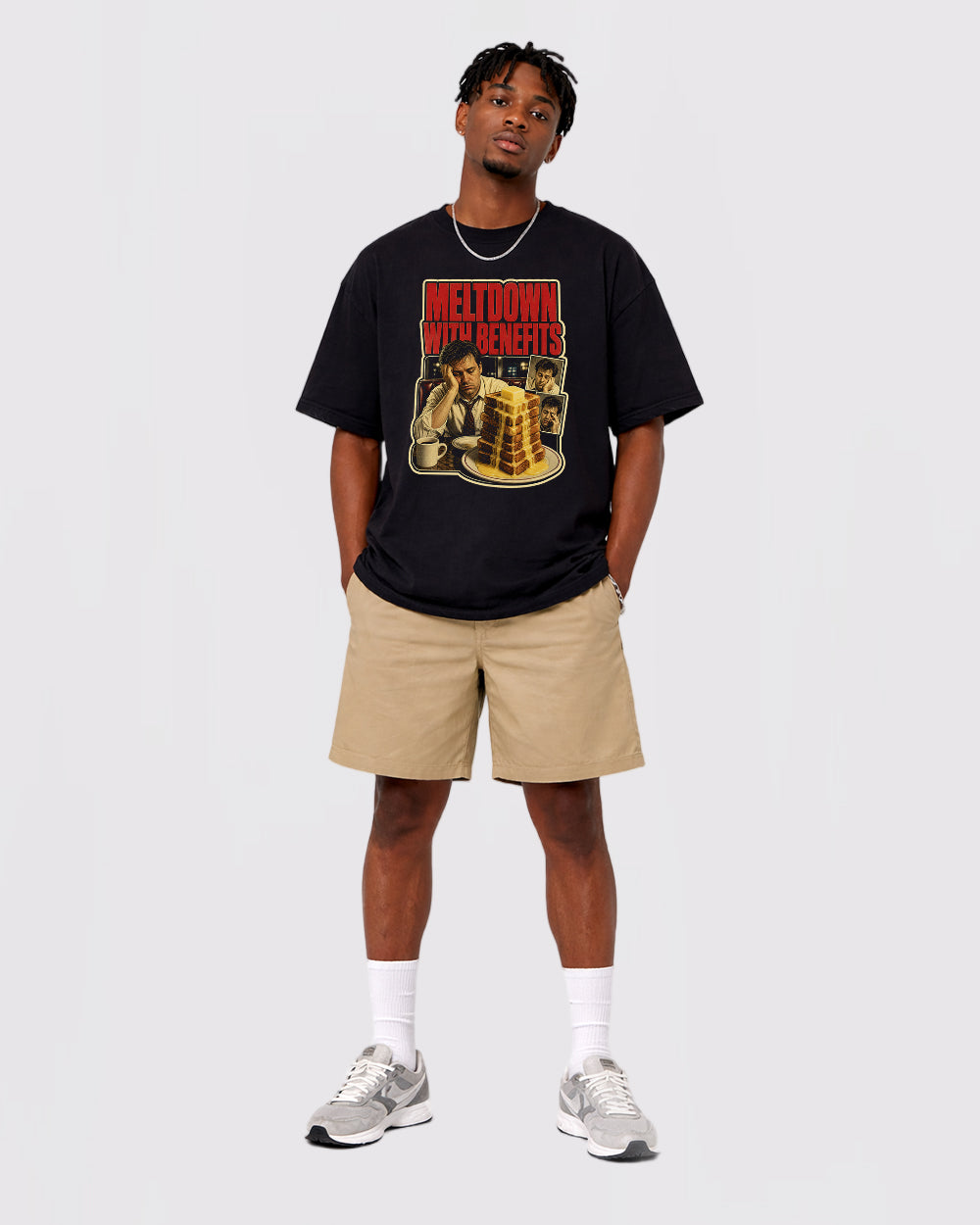Meltdown With Benefits Pop Culture Graphic T-Shirt, full body fit view, image 2