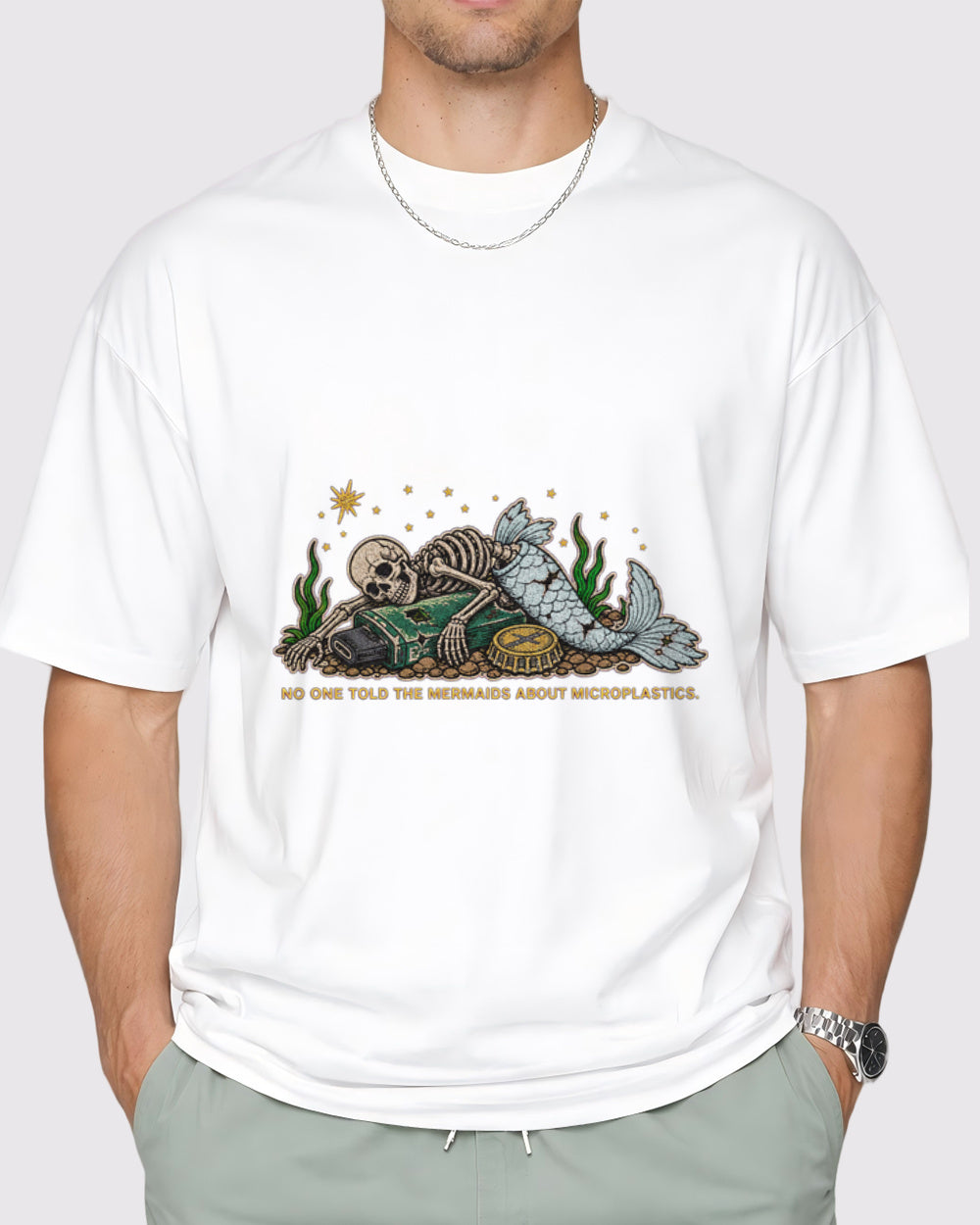 Mermaids And Microplastics Dark Graphic T-Shirt, primary front view, image 1