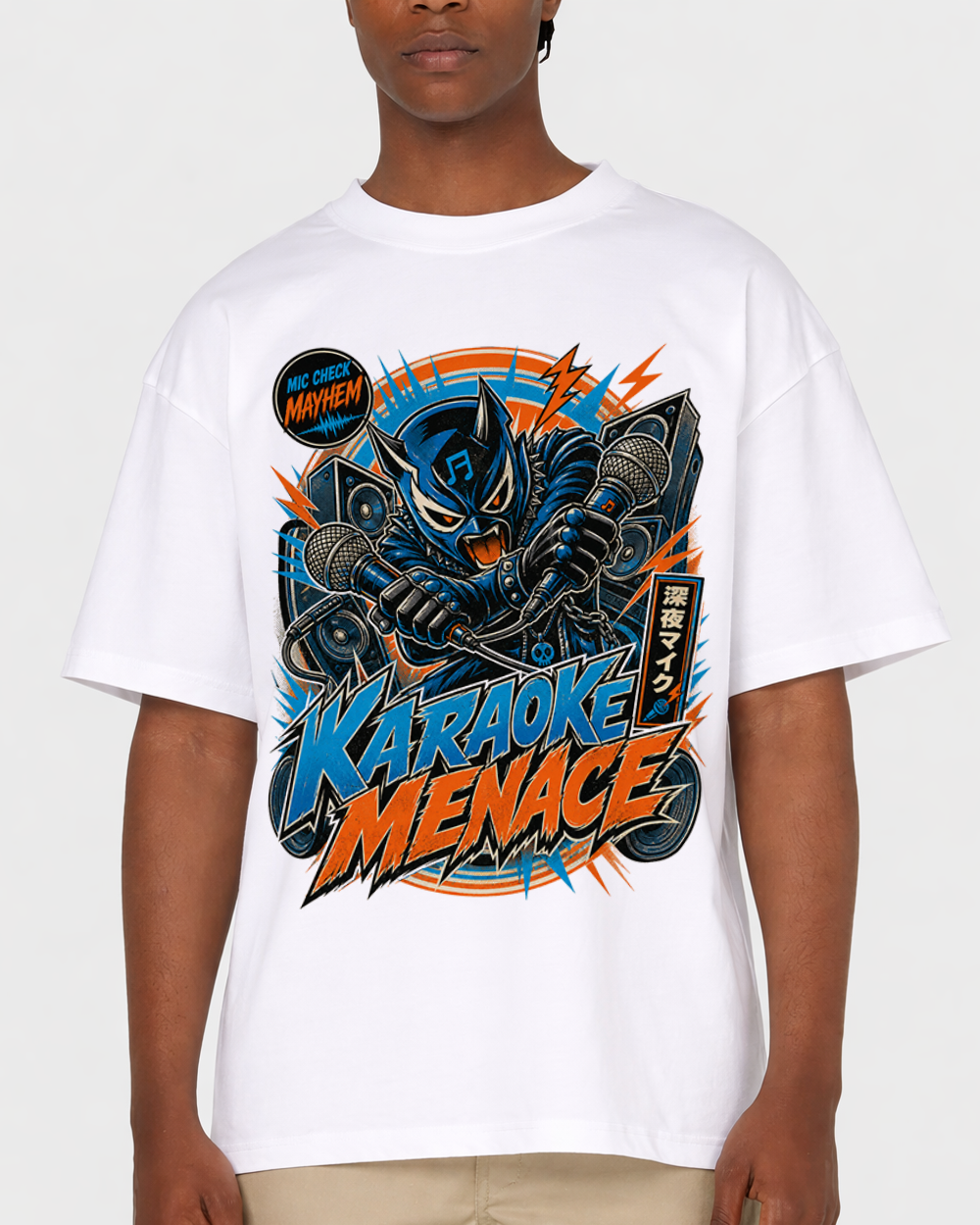 Mic Check Mayhem Karaoke Menace Retro Graphic T-Shirt, primary front view, image 1