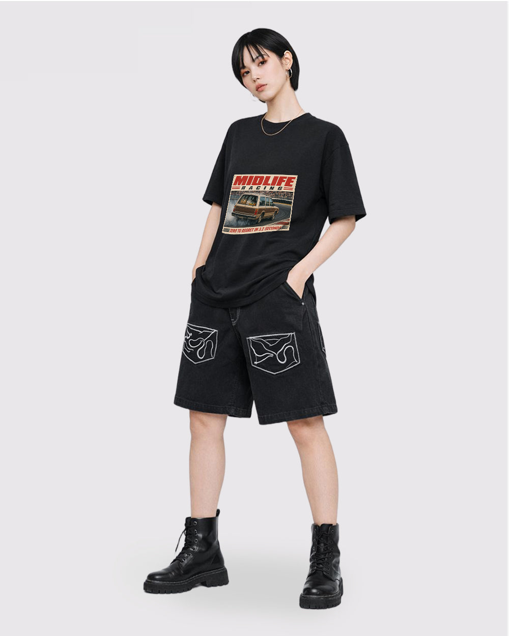 Midlife, Zero To Regret In 3.2 Seconds Pop Culture Graphic T-Shirt, full body fit view, image 2
