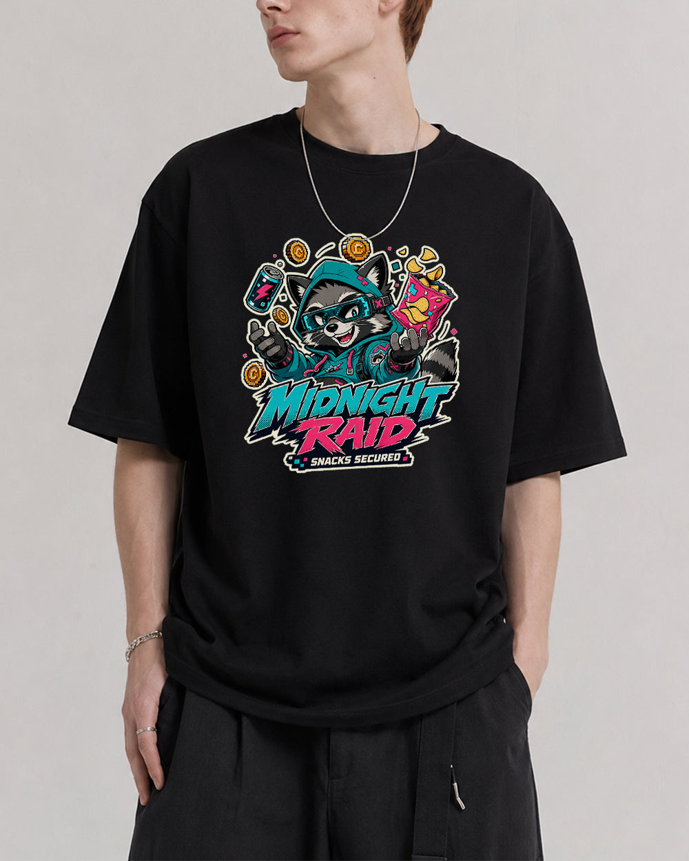 Midnight Raid Graphic T-Shirt in Black, front model view 1