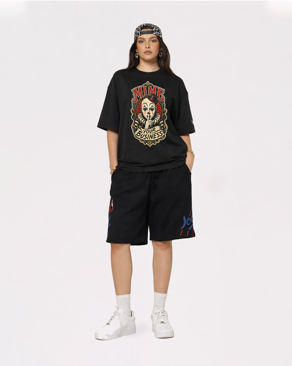 Mime Your Business Retro Graphic T-Shirt, full body fit view, image 2
