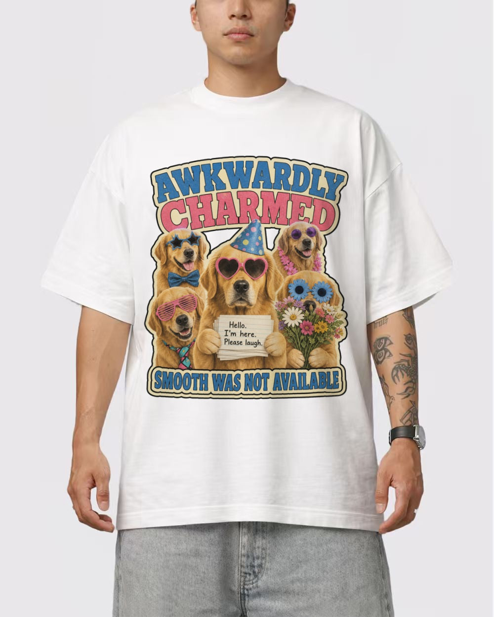 Black T-shirt front view with mischievous monkey artwork on chest