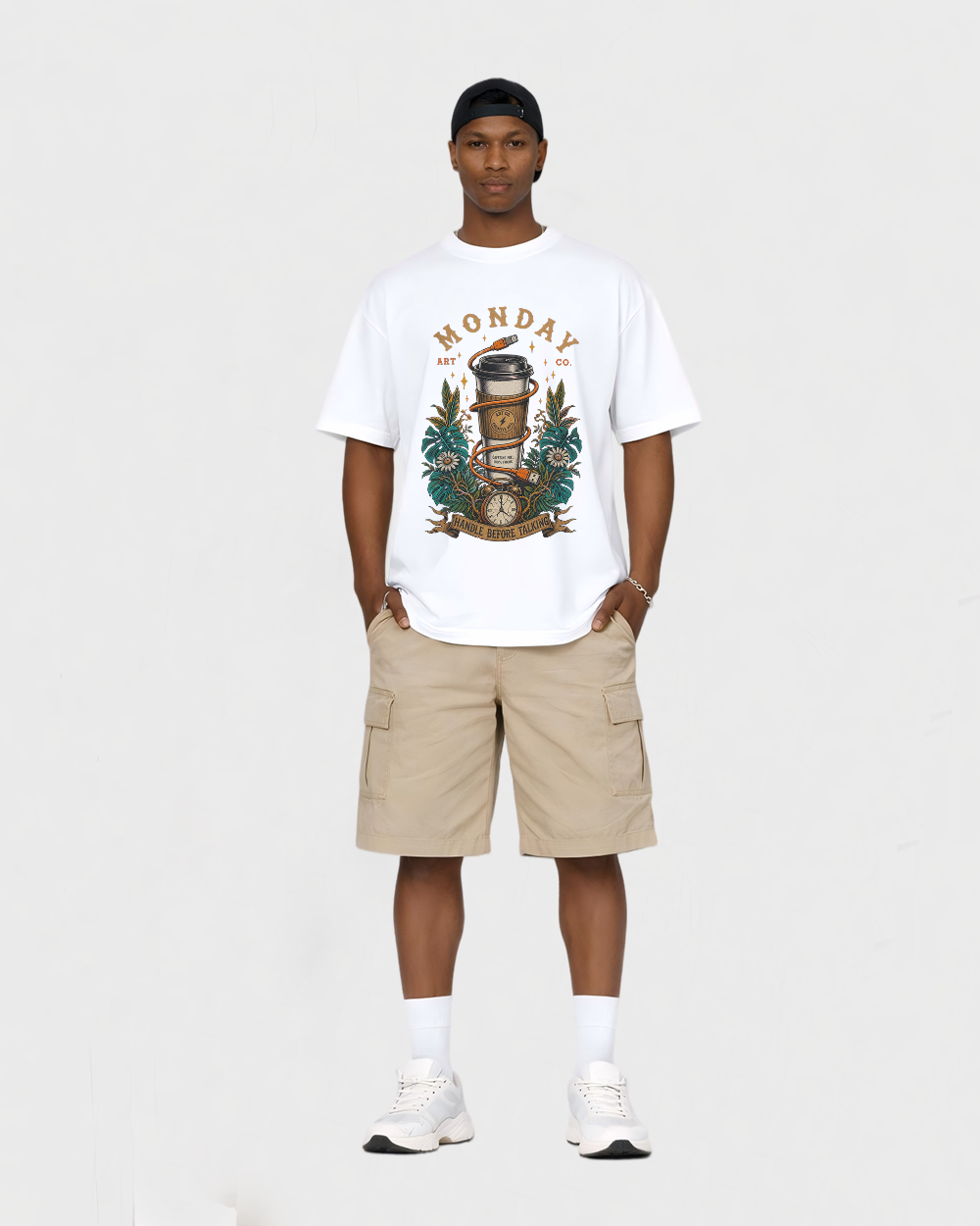 Monday, Handle Before Talking Retro Graphic T-Shirt, full body fit view, image 2