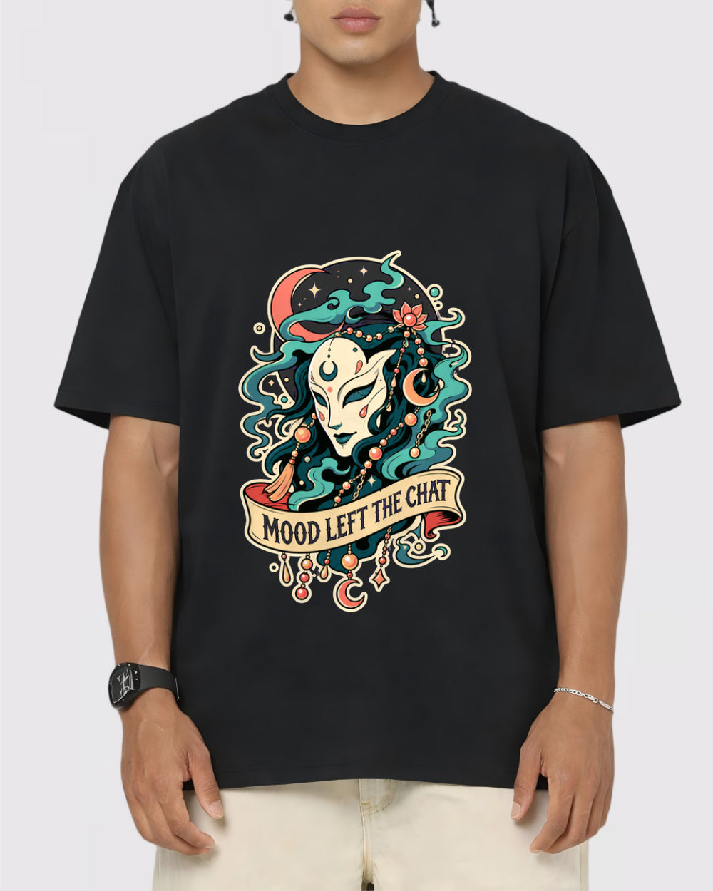 Mood Left the Chat Dark Graphic T-Shirt, primary front view, image 1
