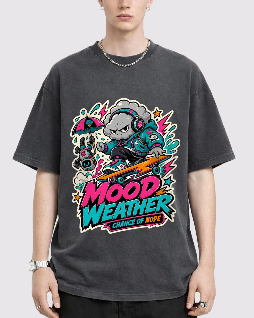 Mood Weather Chance of Nope Streetwear Graphic T-Shirt, primary front view, image 1