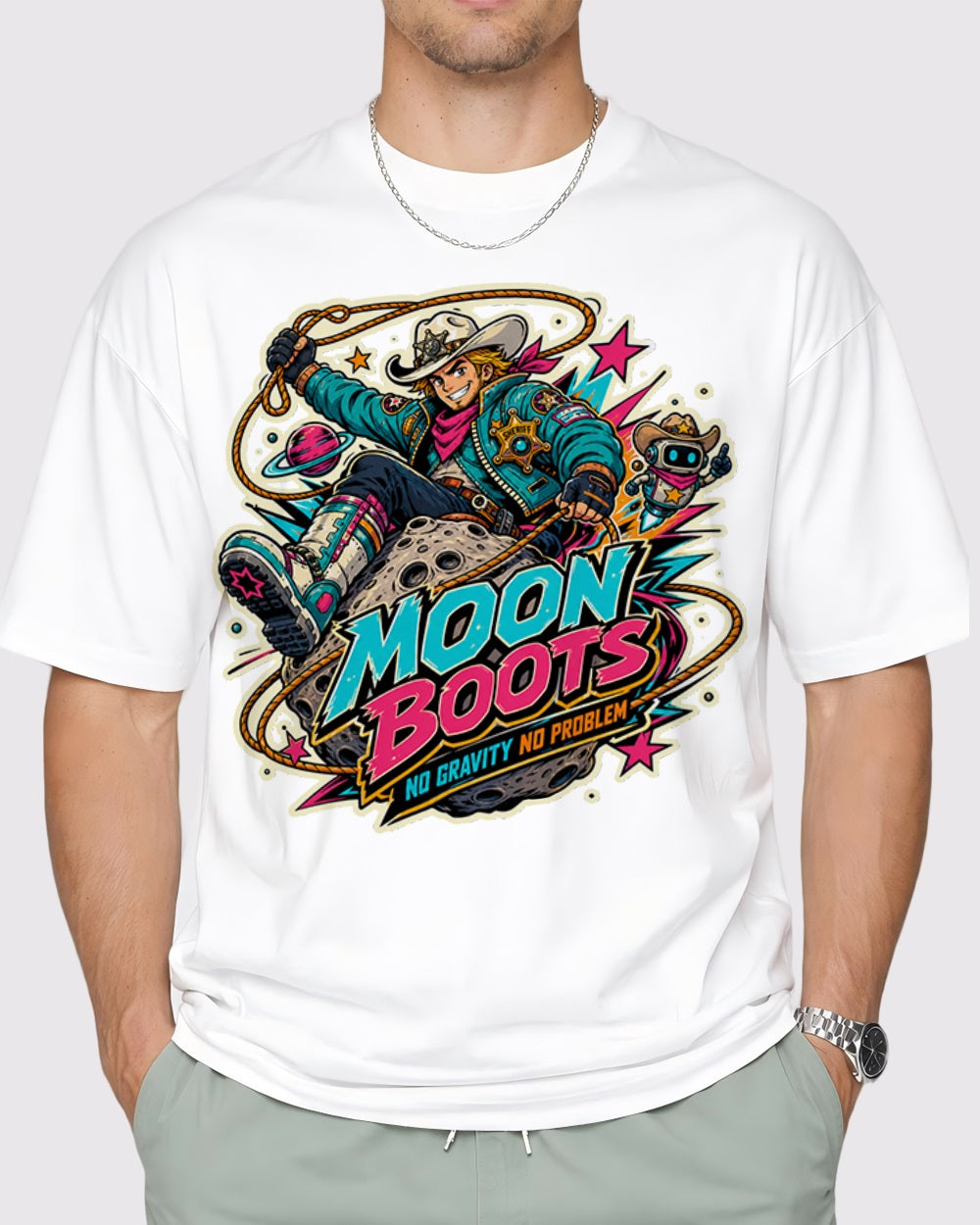 Moon Boots No Gravity No Problem Streetwear Graphic T-Shirt, primary front view, image 1
