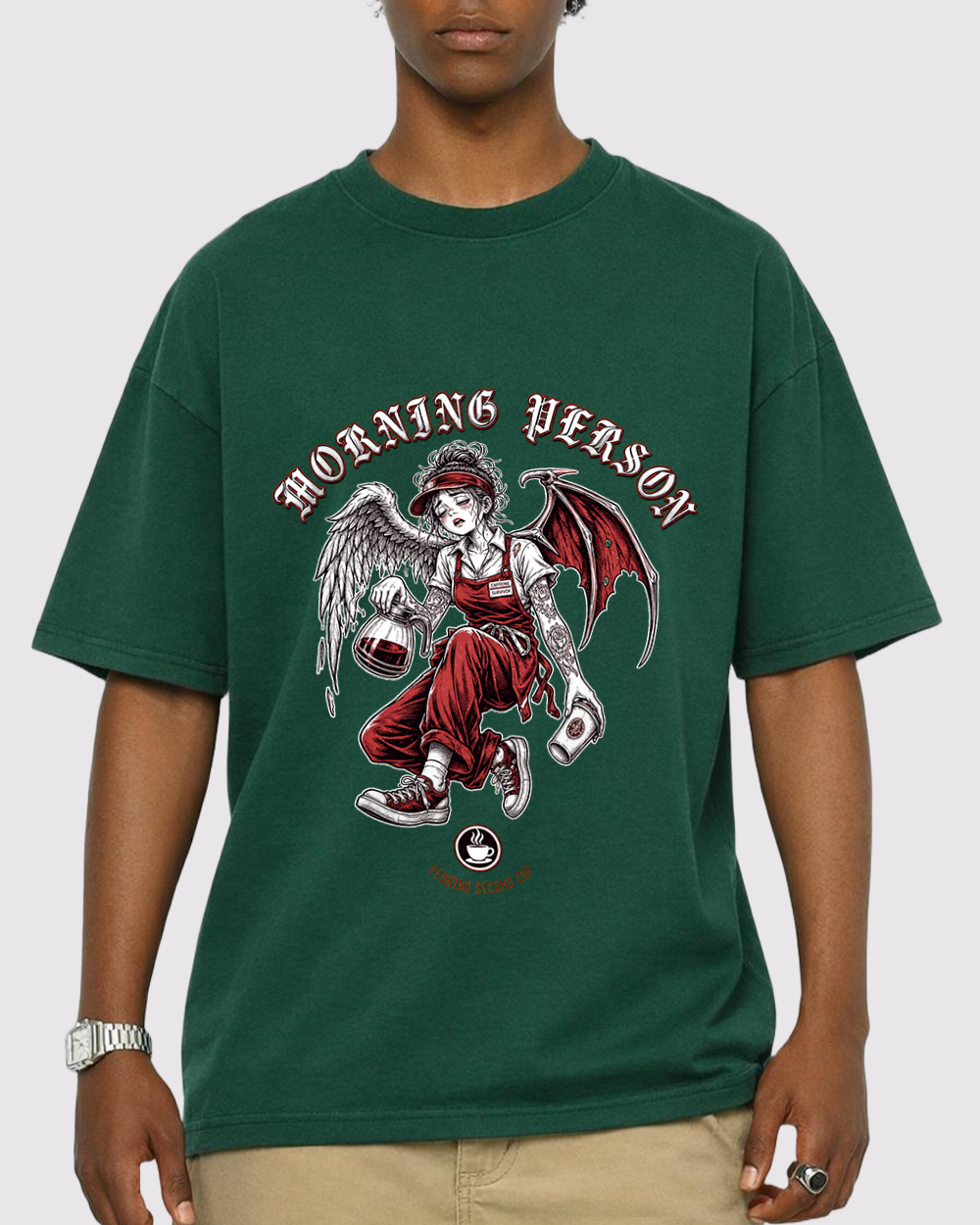 Morning Person, Pending Second Cup Retro Graphic T-Shirt, primary front view, image 1