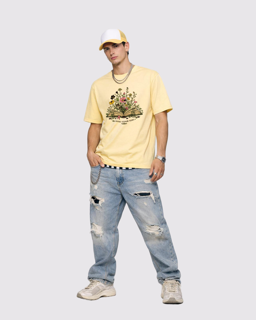 My Books Bloom Here Nature Graphic T-Shirt, full body fit view, image 2