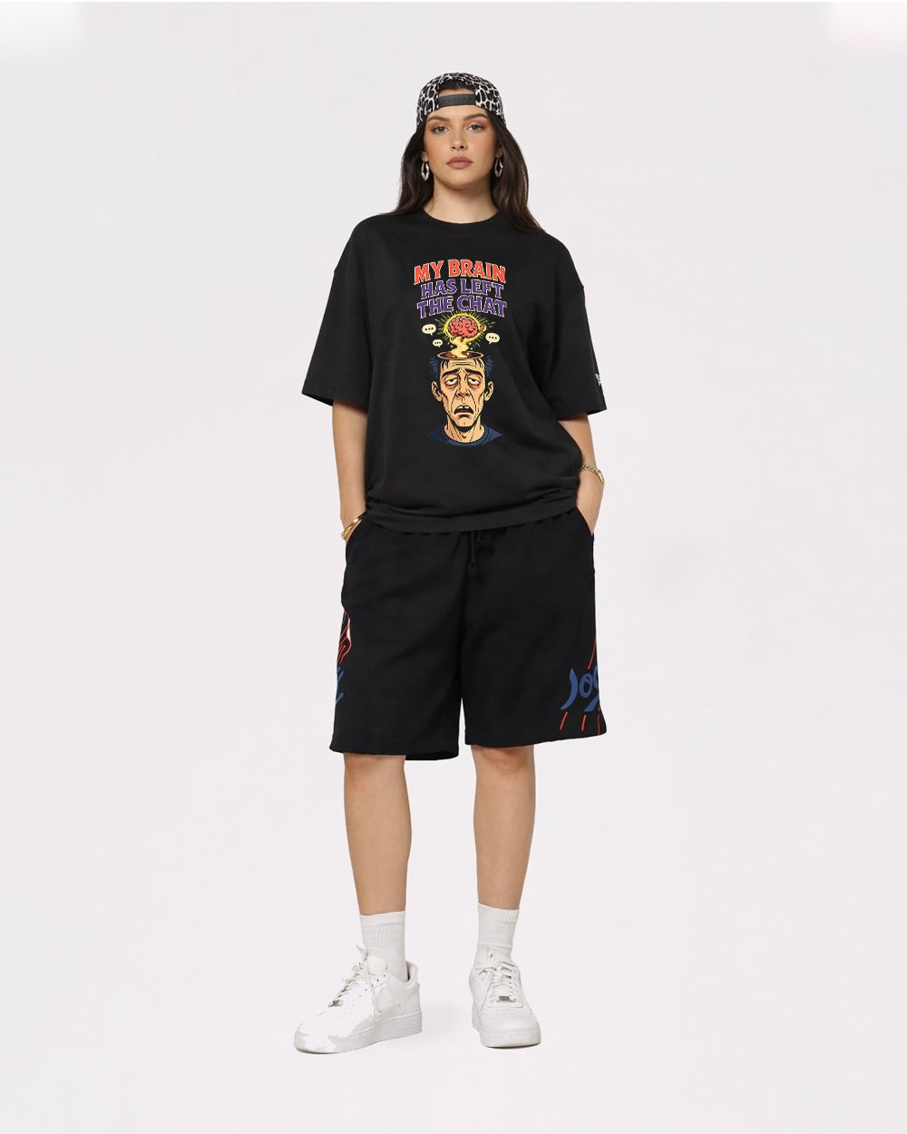 My Brain Has Left the Chat Pop Culture Graphic T-Shirt, full body fit view, image 2