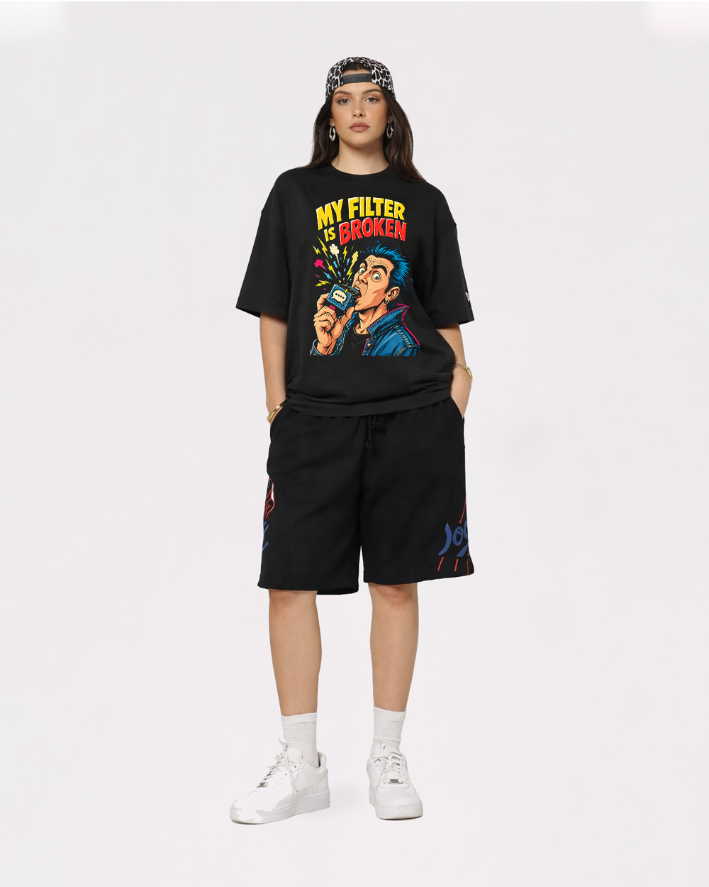 My Filter Is Broken Pop Art Retro Graphic T-Shirt, full body fit view, image 2