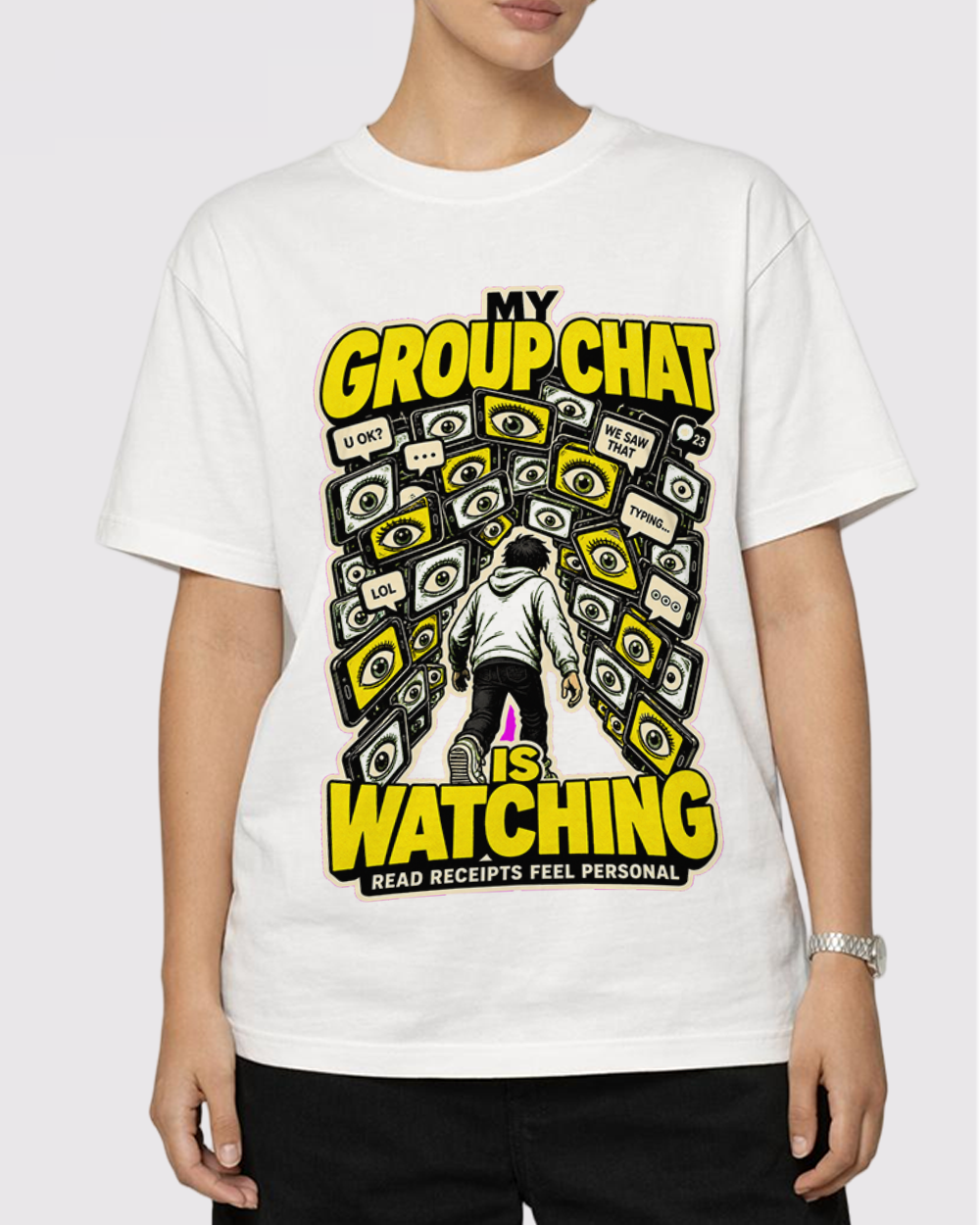 My Group Chat Is Watching Retro Graphic T-Shirt, primary front view, image 1