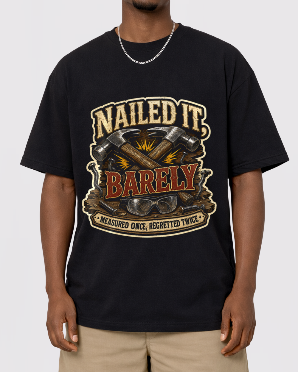Nailed It, Barely Retro Graphic T-Shirt, primary front view, image 1