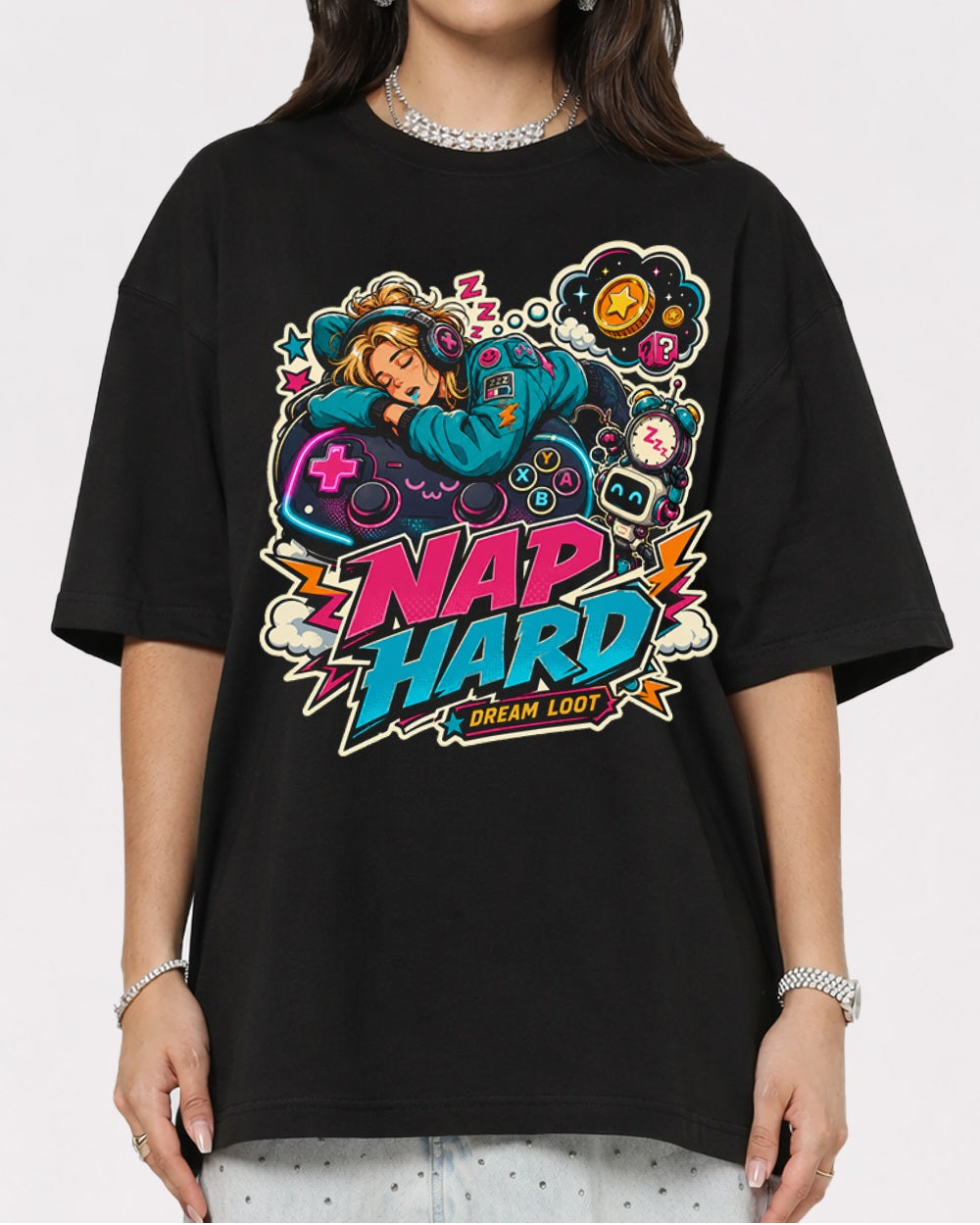 Nap Hard Dream Loot Streetwear Graphic T-Shirt, primary front view, image 1