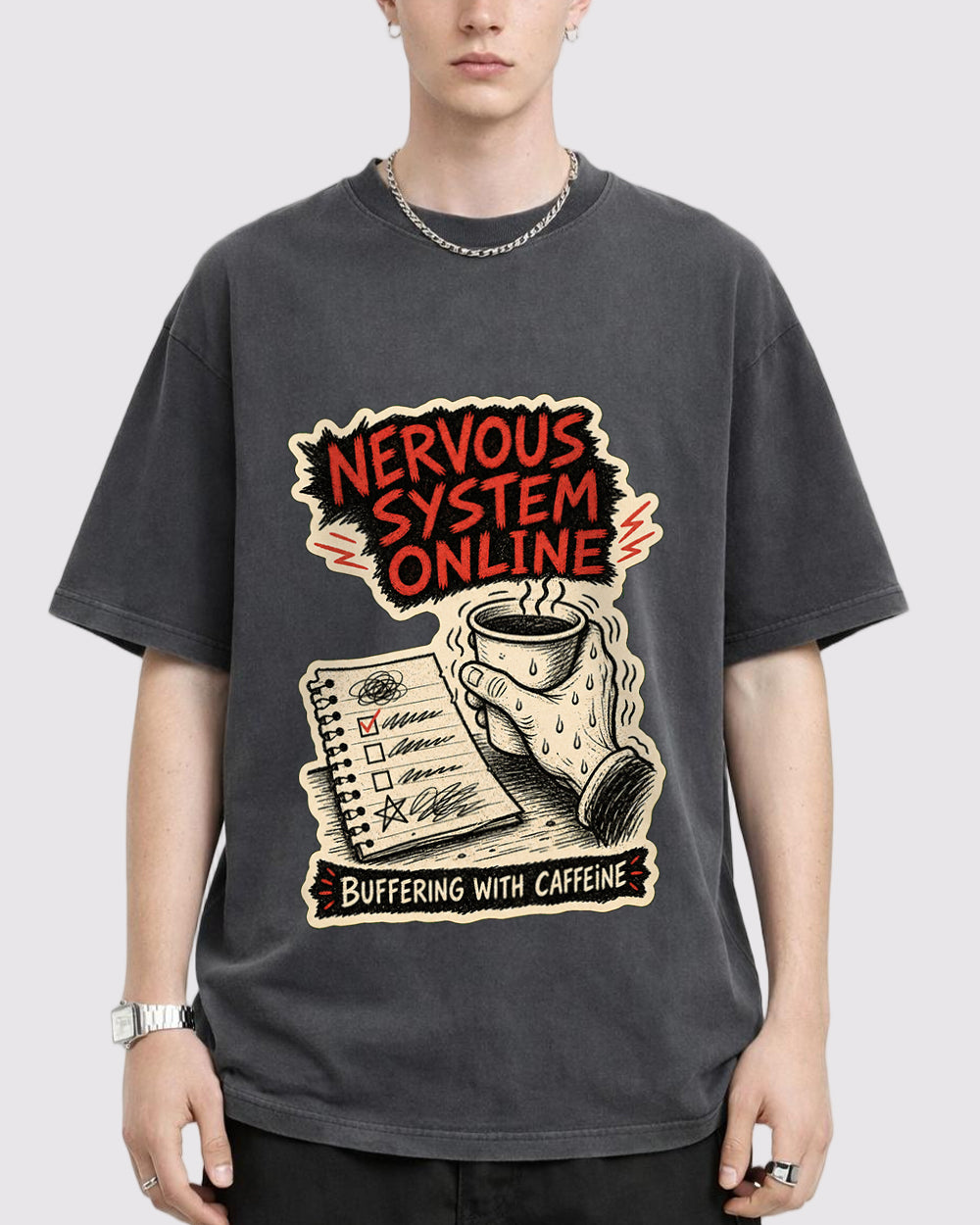 Nervous System Online, Buffering Pop Culture Graphic T-Shirt, primary front view, image 1