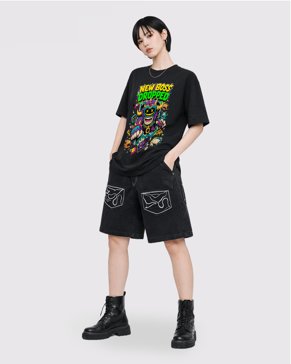 New Boss Dropped Retro Graphic T-Shirt, full body fit view, image 2