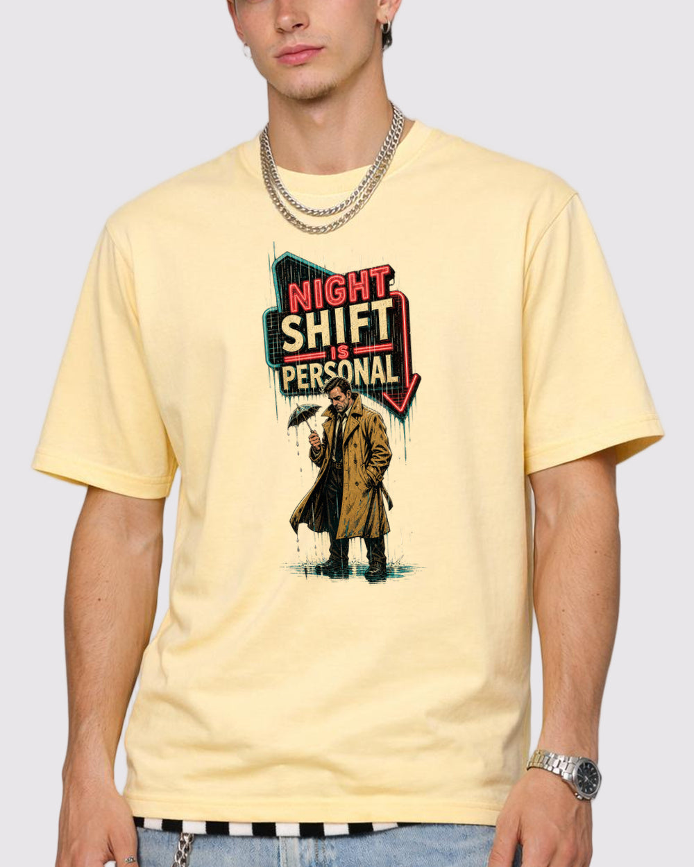 Night Shift Personnel Dark Graphic T-Shirt, primary front view, image 1