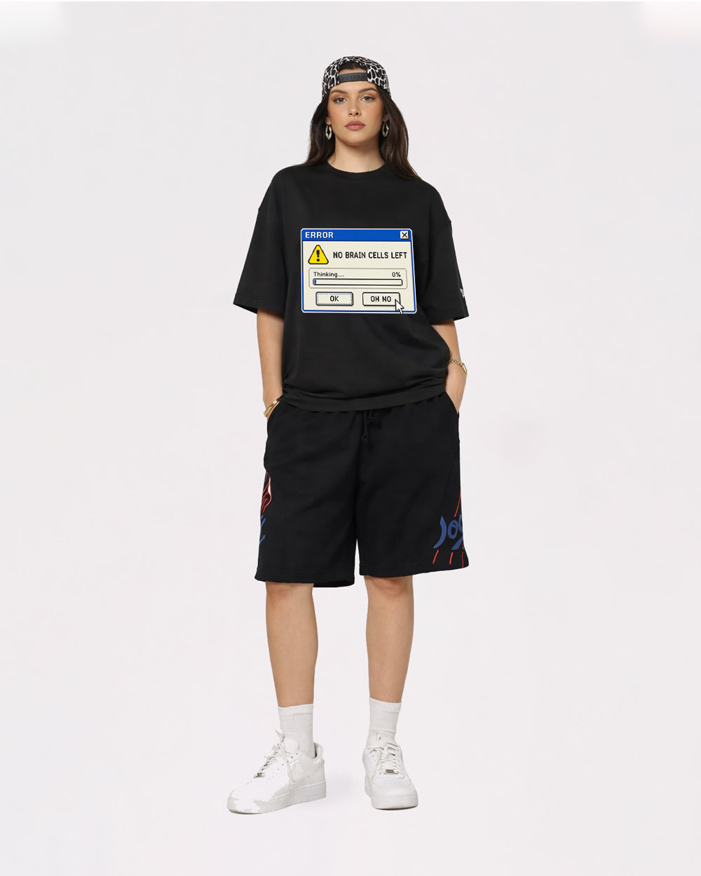 No Brain Cells Left Funny Graphic T-Shirt, full body fit view, image 2