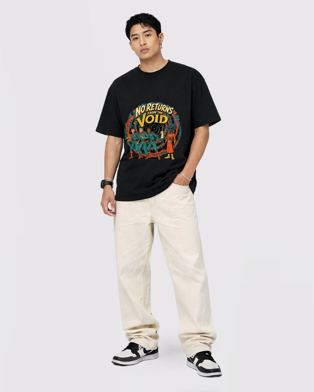 No Returns From The Void Dark Graphic T-Shirt, full body fit view, image 2