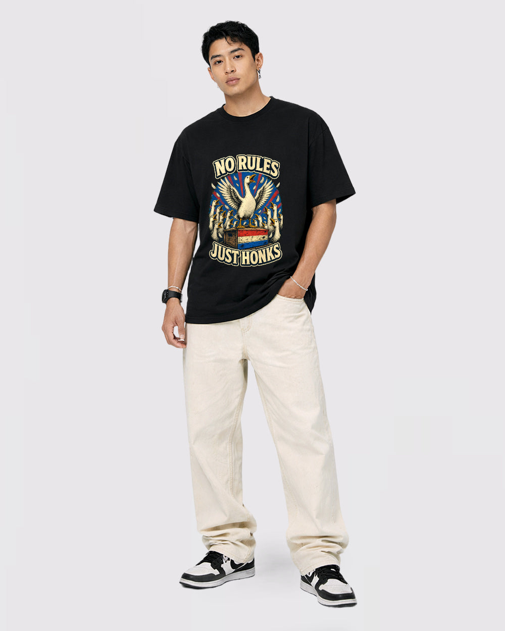 No Rules Just Honks Animal Graphic T-Shirt, full body fit view, image 2