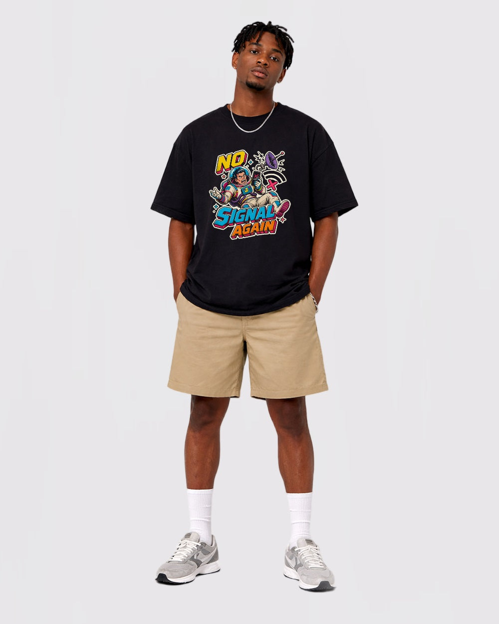Beige No Signal Again Gaming Graphic T-Shirt full body fit view 2 image
