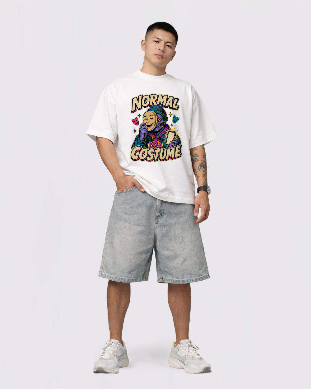 Beige Normal Is a Costume Graphic T-Shirt full body fit view 2 image