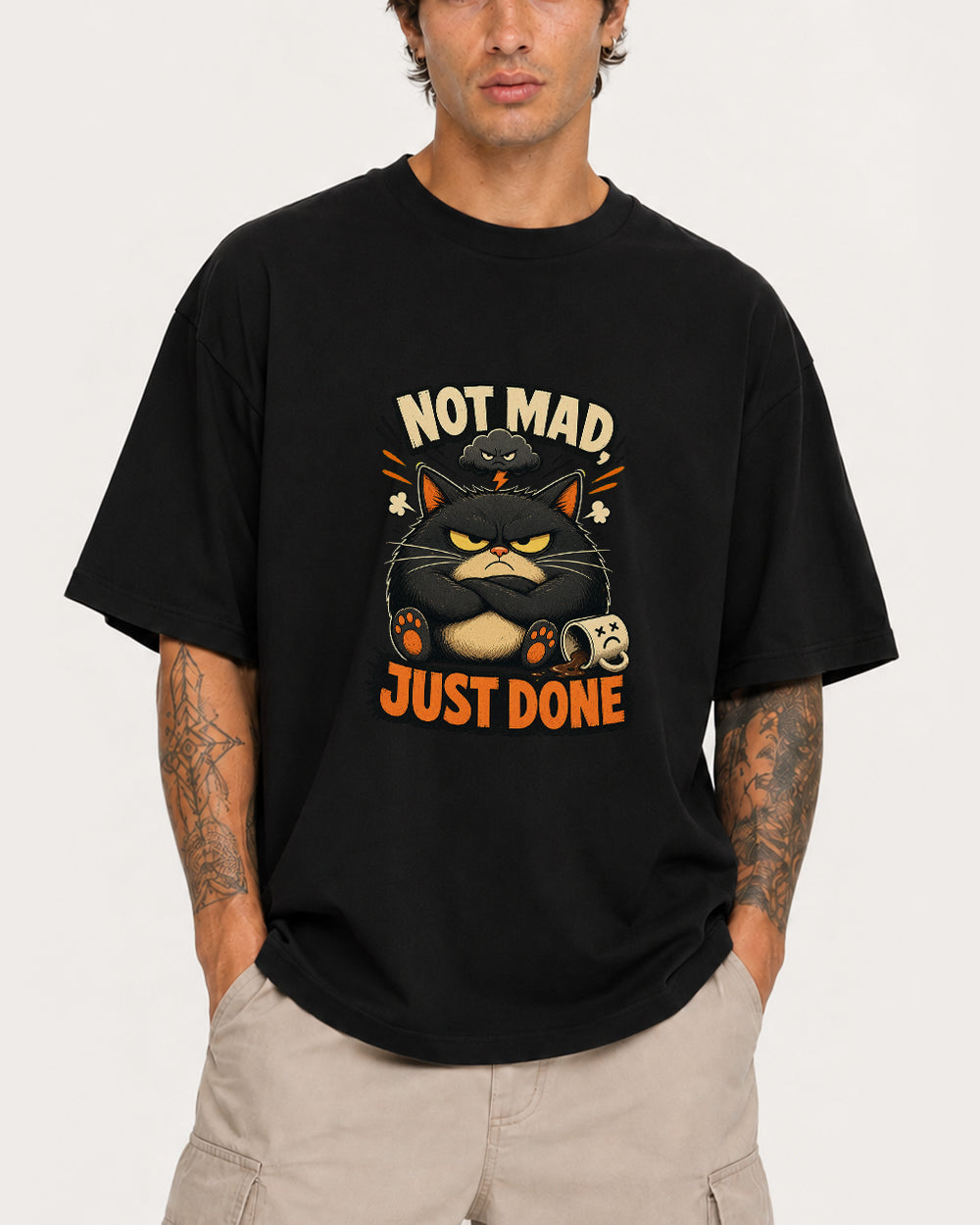 Not Mad, Just Done Retro Graphic T-Shirt in Black, front model view 1