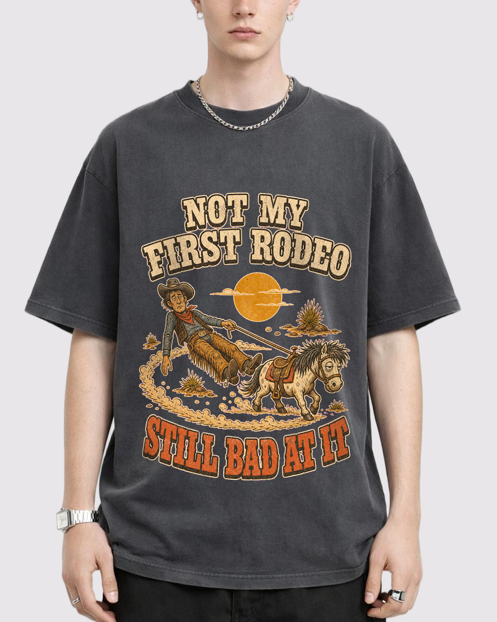 Not My First Rodeo, Still Bad At This Retro Graphic T-Shirt, primary front view, image 1