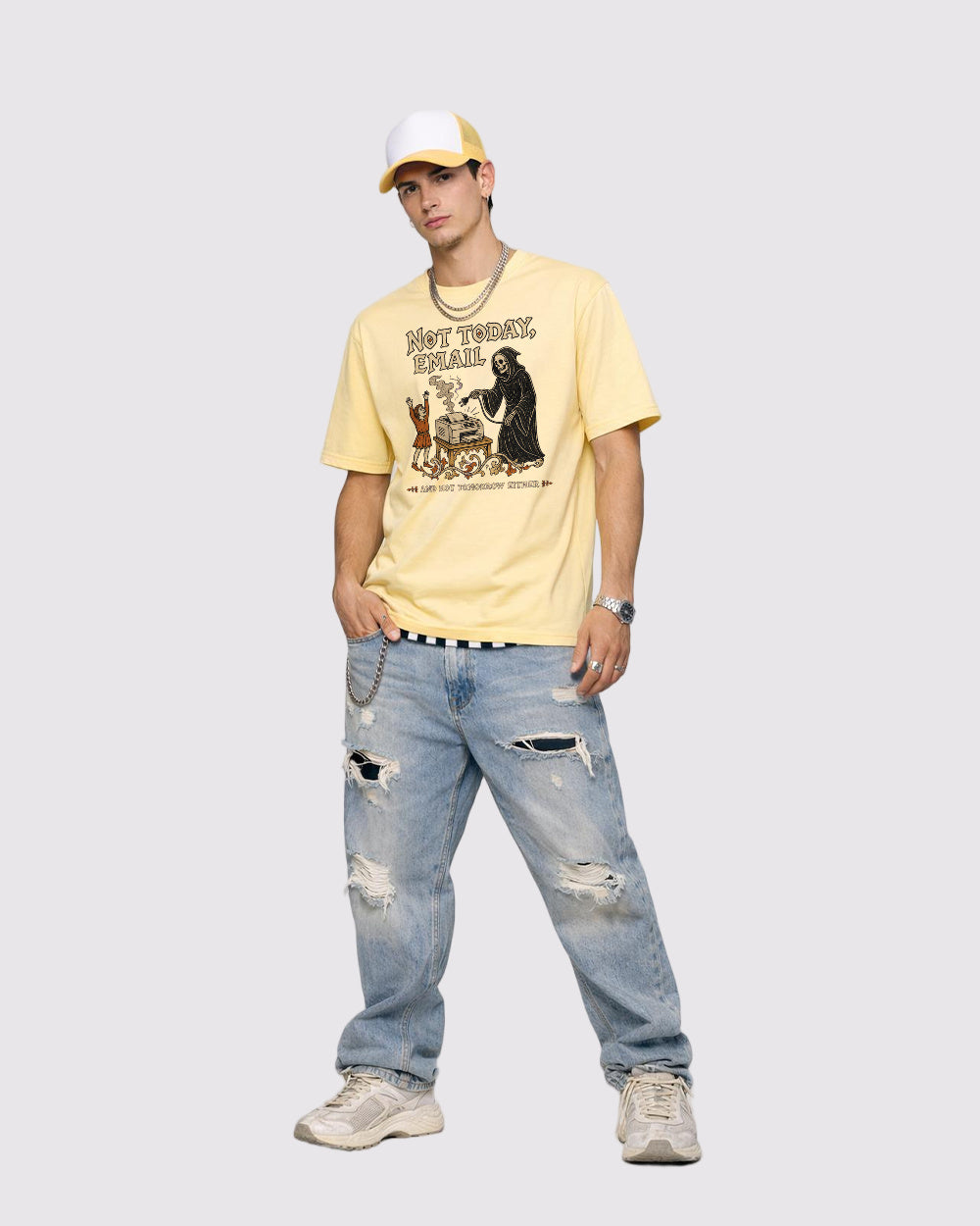 Not Today Email and Not Tomorrow Either Dark Graphic T-Shirt, full body fit view, image 2