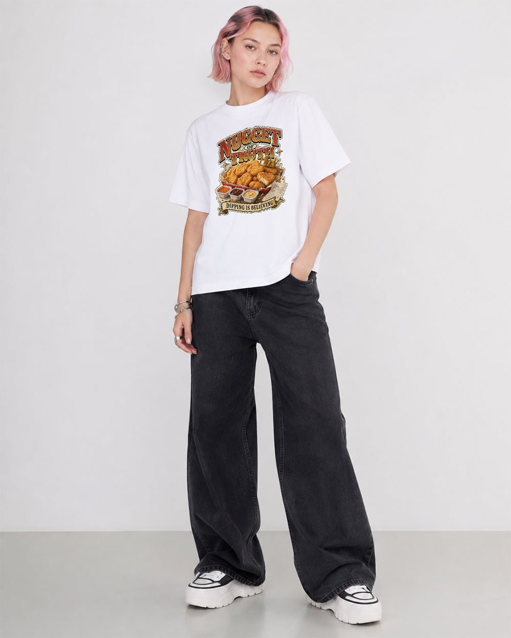 Nugget Of Truth Food Graphic T-Shirt in Black, front model view 1