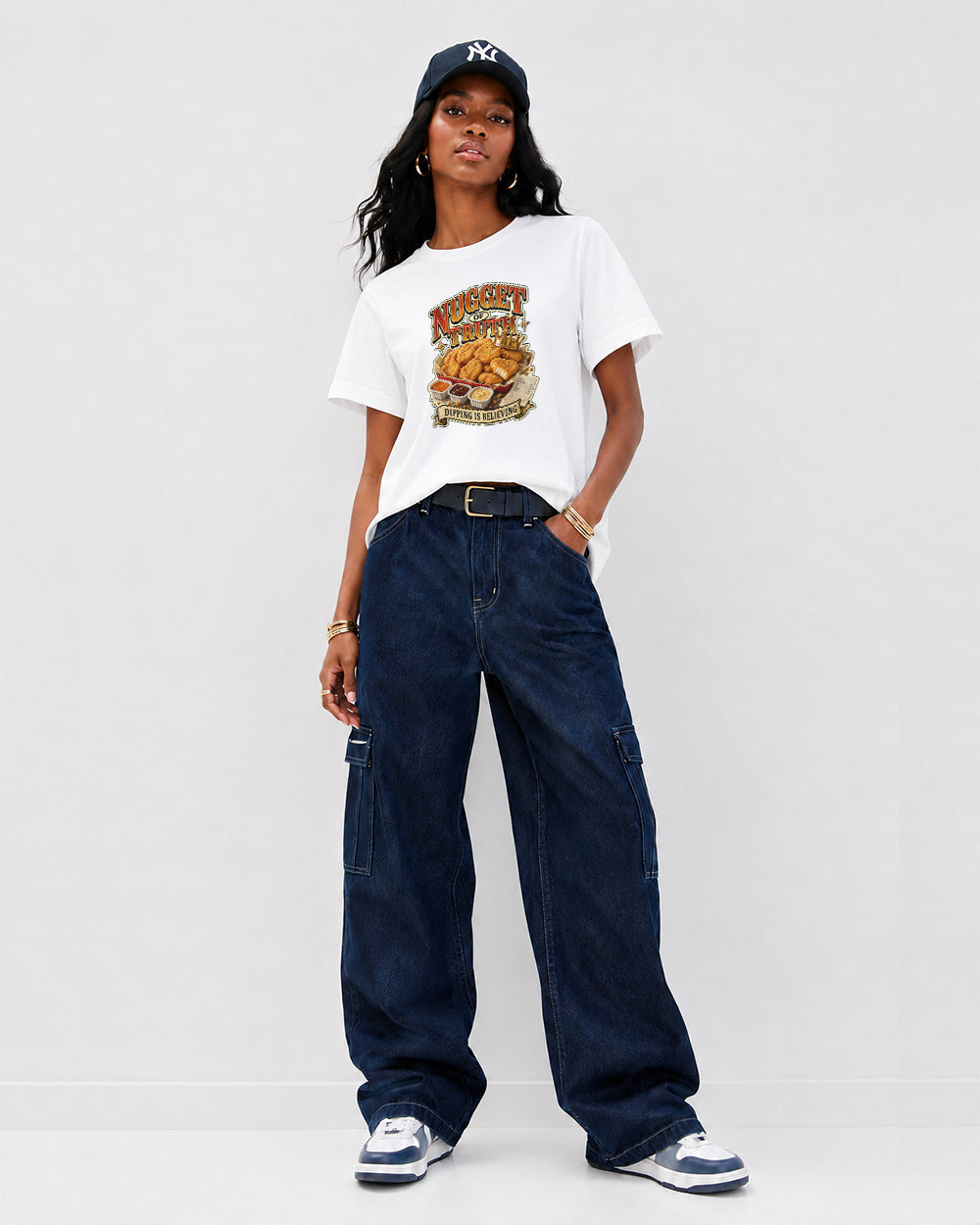 Nugget Of Truth Food Graphic T-Shirt in White, front model view 2