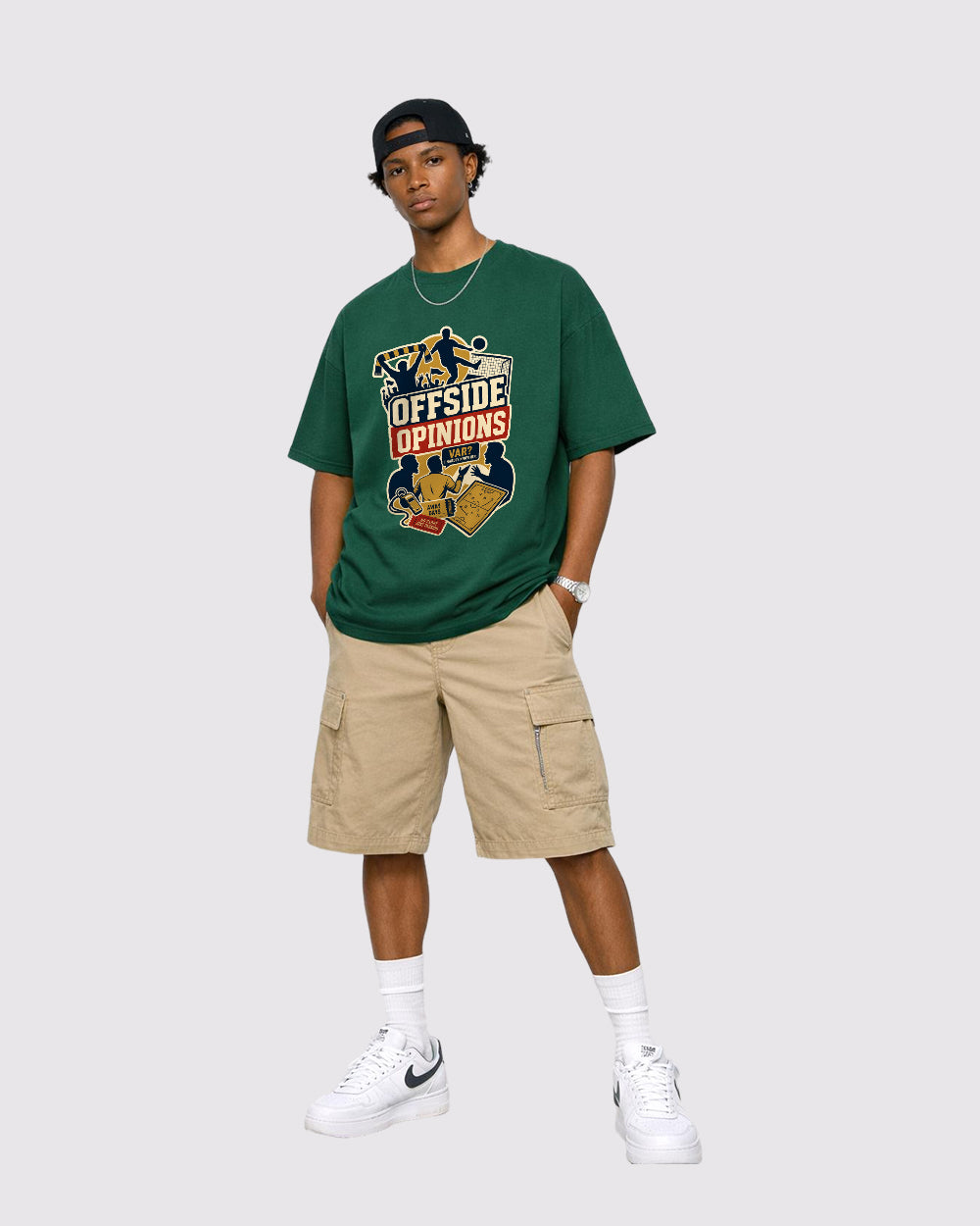 Offside Opinions, VAR? I Hardly Know Her Sports Graphic T-Shirt, full body fit view, image 2