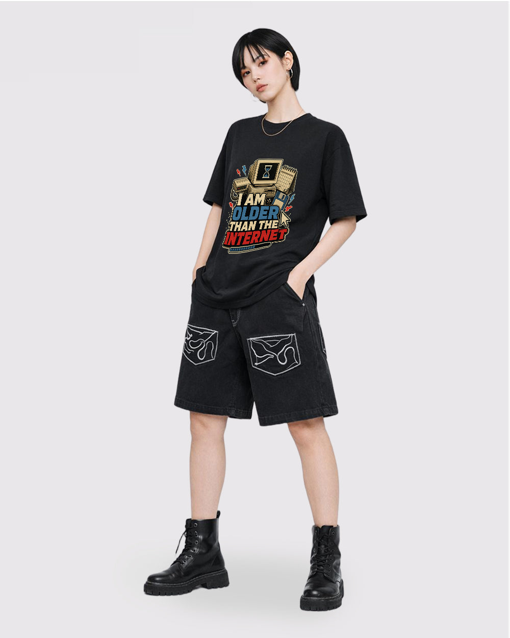 Older Than the Internet Pop Culture Graphic T-Shirt, full body fit view, image 2