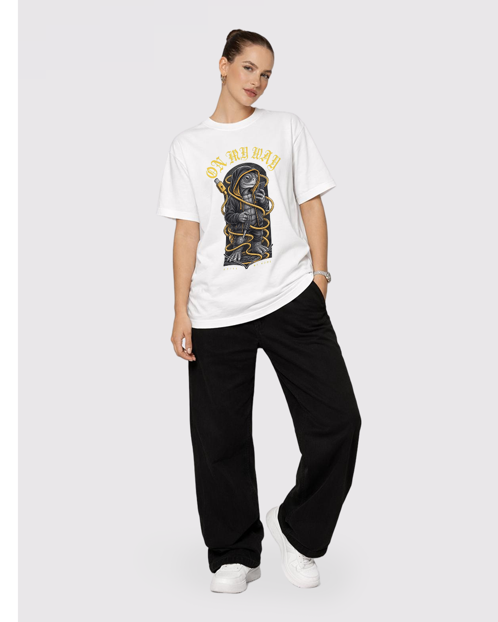 On My Way, Still At Home Retro Graphic T-Shirt, full body fit view, image 2
