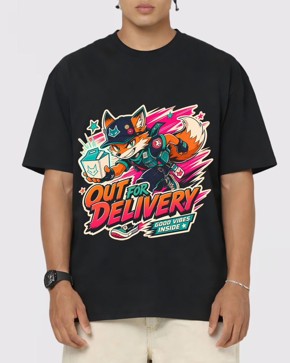 Out For Delivery, Good Vibes Inside Streetwear Graphic T-Shirt, primary front view, image 1