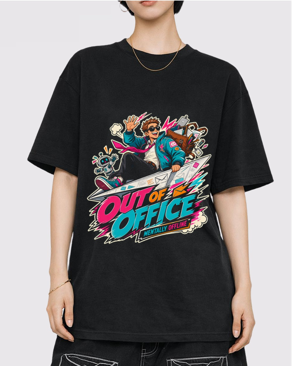 Out Of Office, Mentally Offline Streetwear Graphic T-Shirt, primary front view, image 1