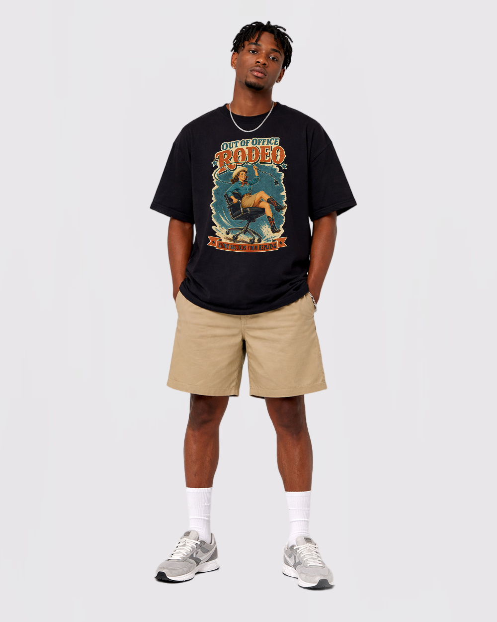 Out Of Office Rodeo Retro Graphic T-Shirt, full body fit view, image 2