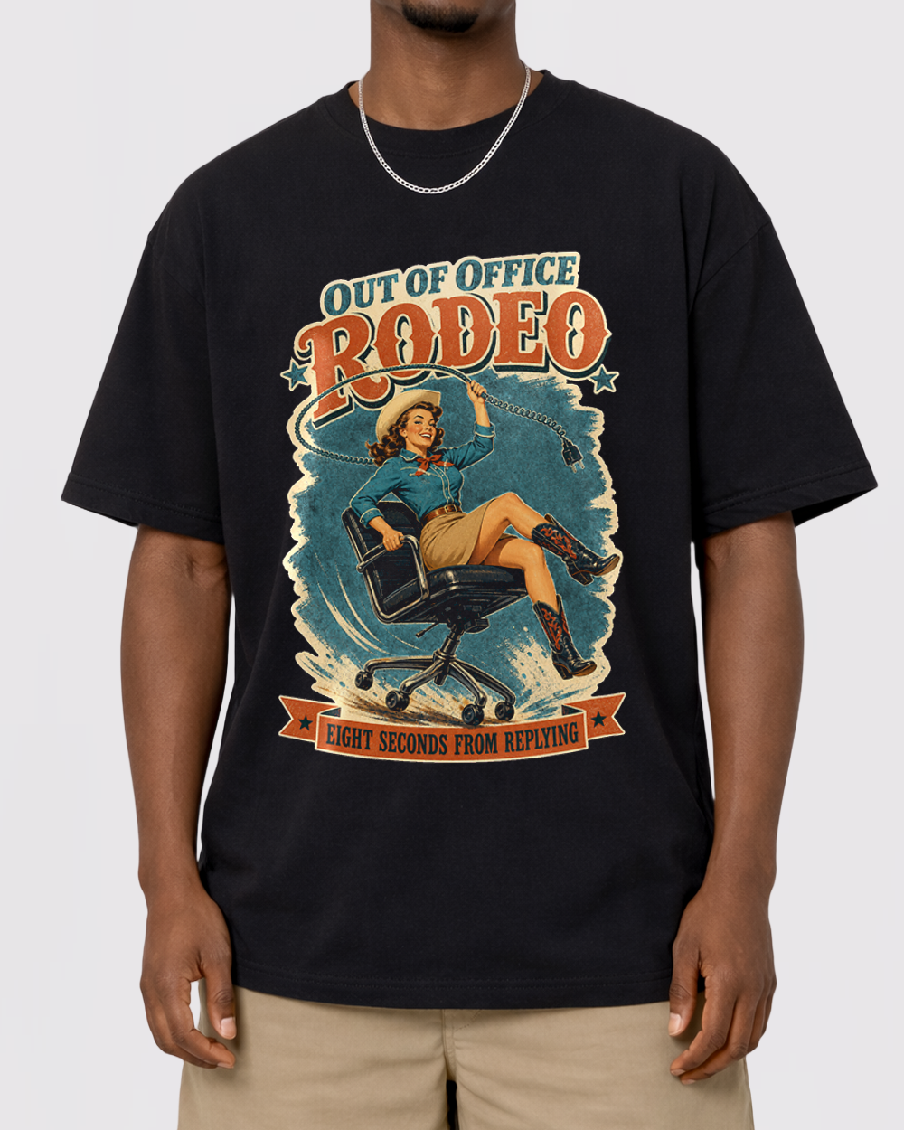 Out Of Office Rodeo Retro Graphic T-Shirt, primary front view, image 1