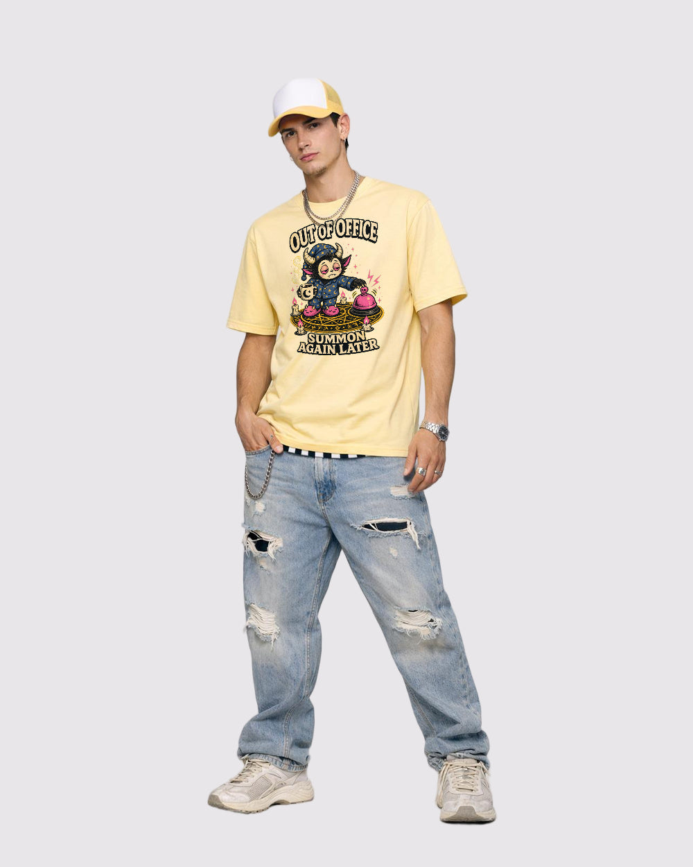 Out Of Office, Summon Again Later Retro Graphic T-Shirt, full body fit view, image 2