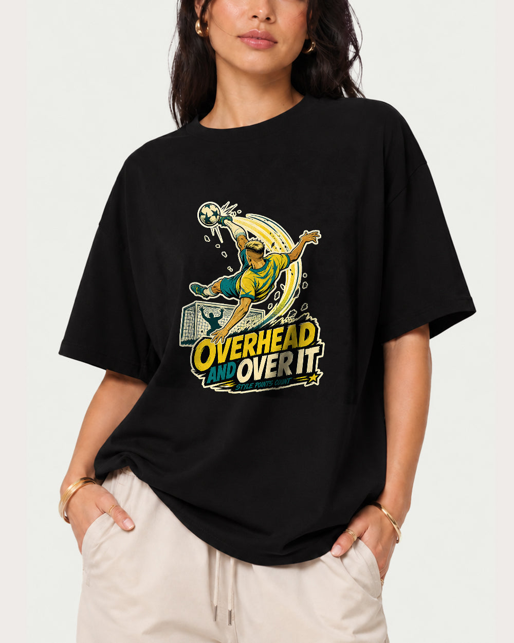 Overhead And Over It Sports Graphic T-Shirt in Black, front model view 1