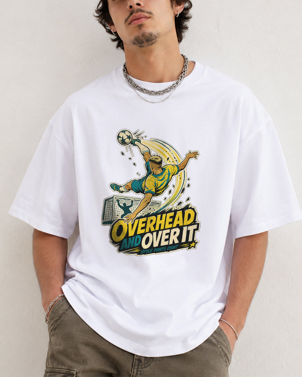 Overhead And Over It Sports Graphic T-Shirt in White, front model view 8