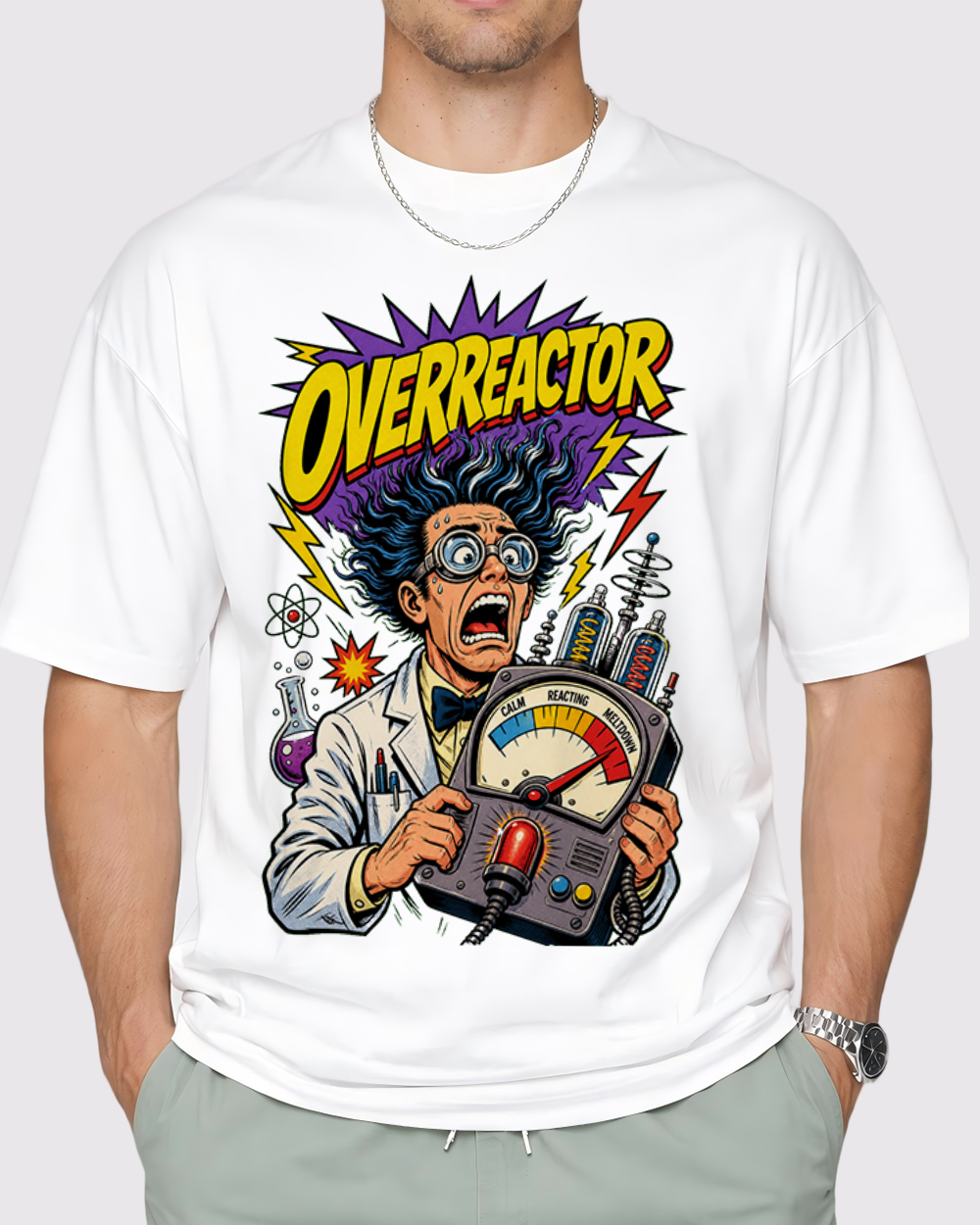 Overreactor Comic Retro Graphic T-Shirt, primary front view, image 1