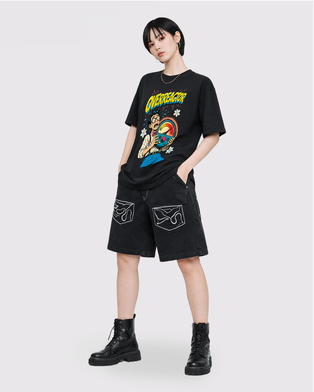 Overreactor Retro Graphic T-Shirt, full body fit view, image 2