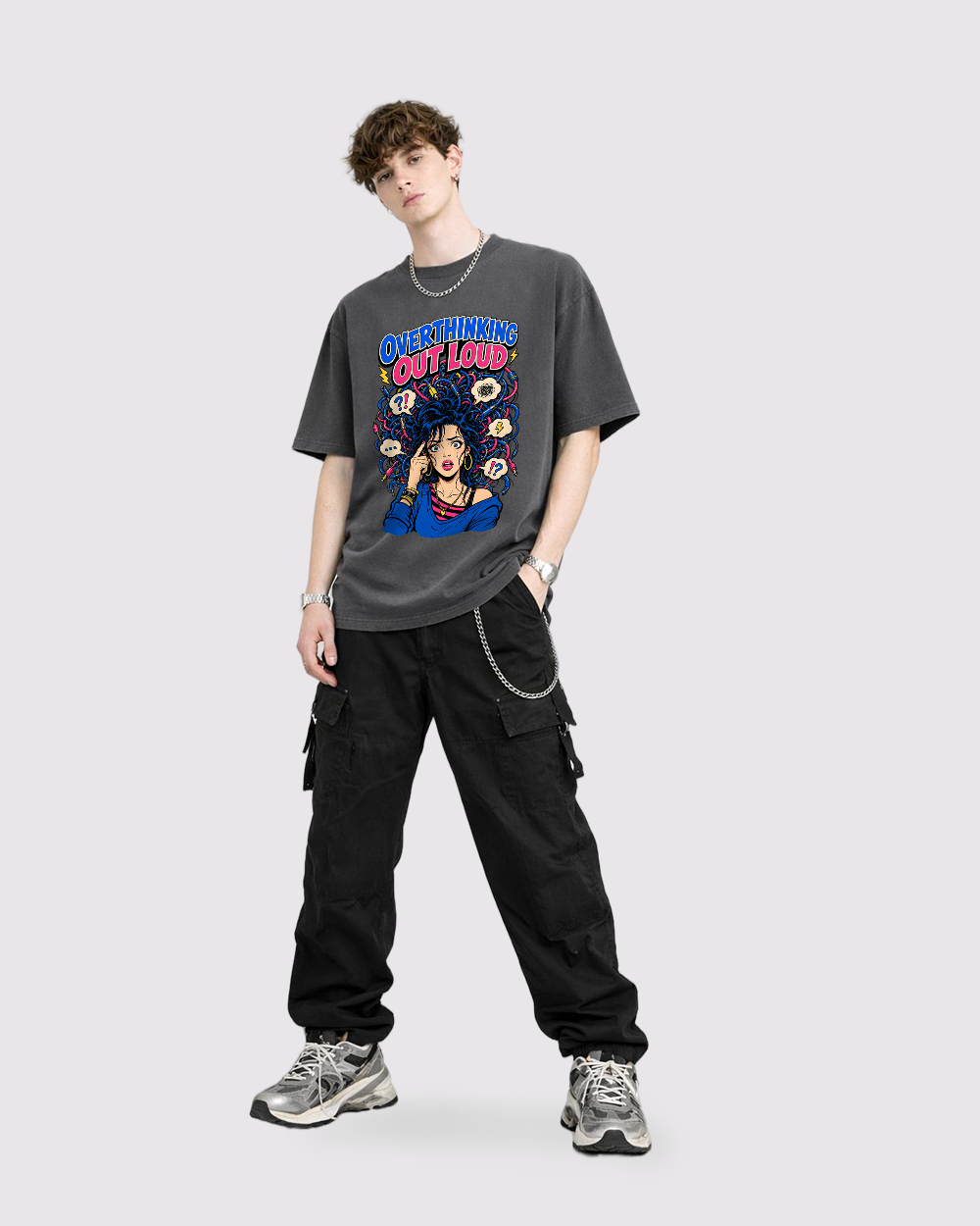 Overthinking Out Loud Retro Graphic T-Shirt, full body fit view, image 2